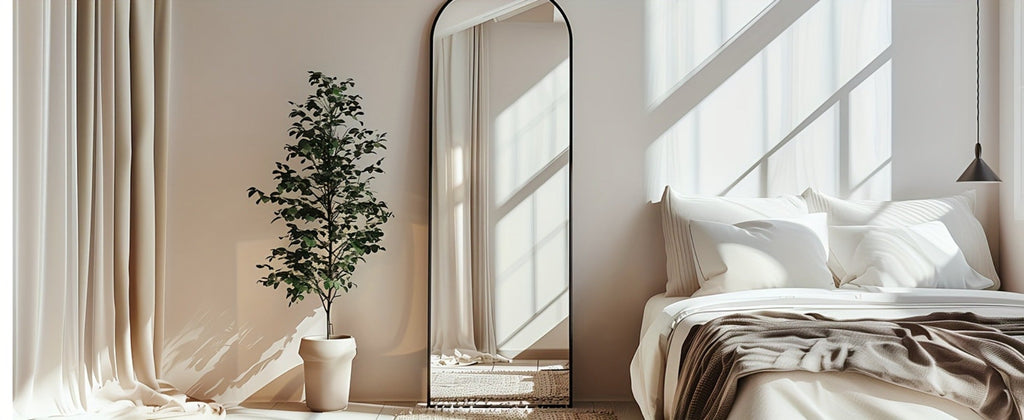 Full Length Mirror Floor Standing, Arched & Rect Body Mirror with Stand, Hanging or Leaning Wall Mirror, Aluminum Alloy Thin Frame for Bedroom Hotel Bathroom