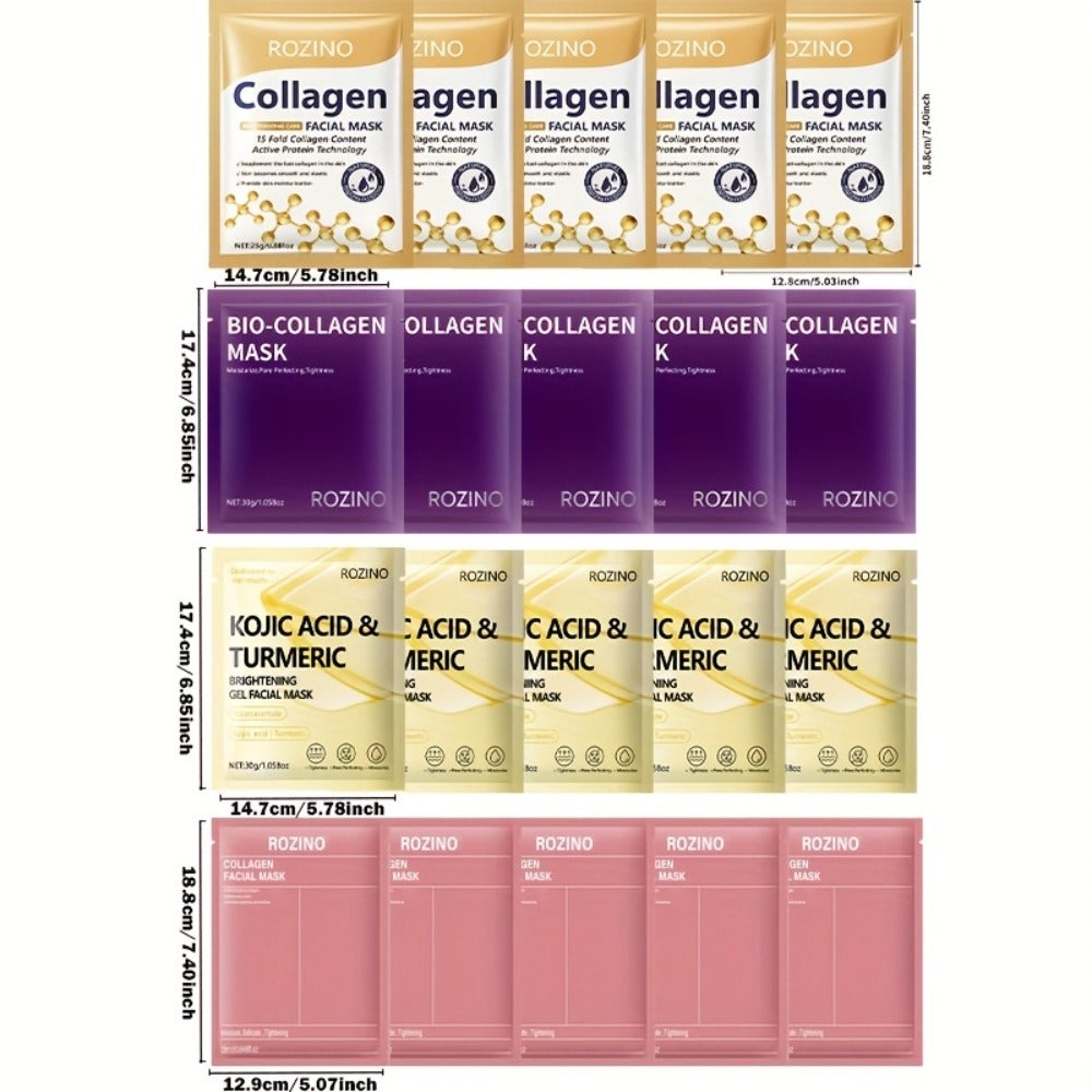 Bio-Collagen Powerful Moisturizing Face Mask Set 20pcs | Deep Hydration Anti-Aging Skincare for Dry Dull Sagging Skin | Facial Masks for Men and Women
