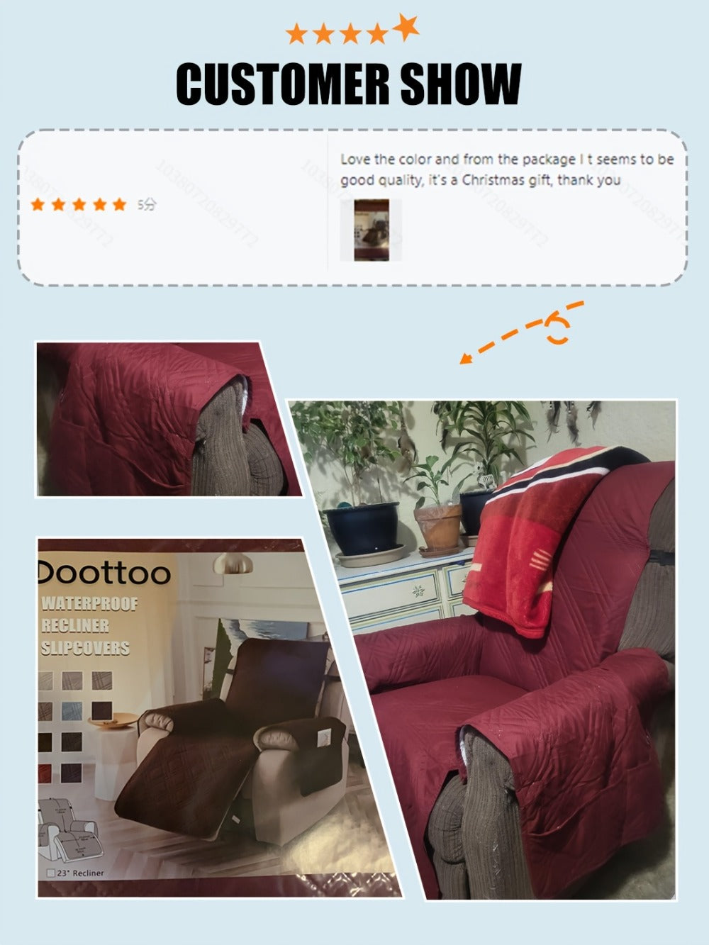 Recliner Chair Cover Waterproof Non-Slip Sofa Slipcover with Pocket Pet Scratch Resistant Washable Furniture Protector for Living Room Multiple Colors
