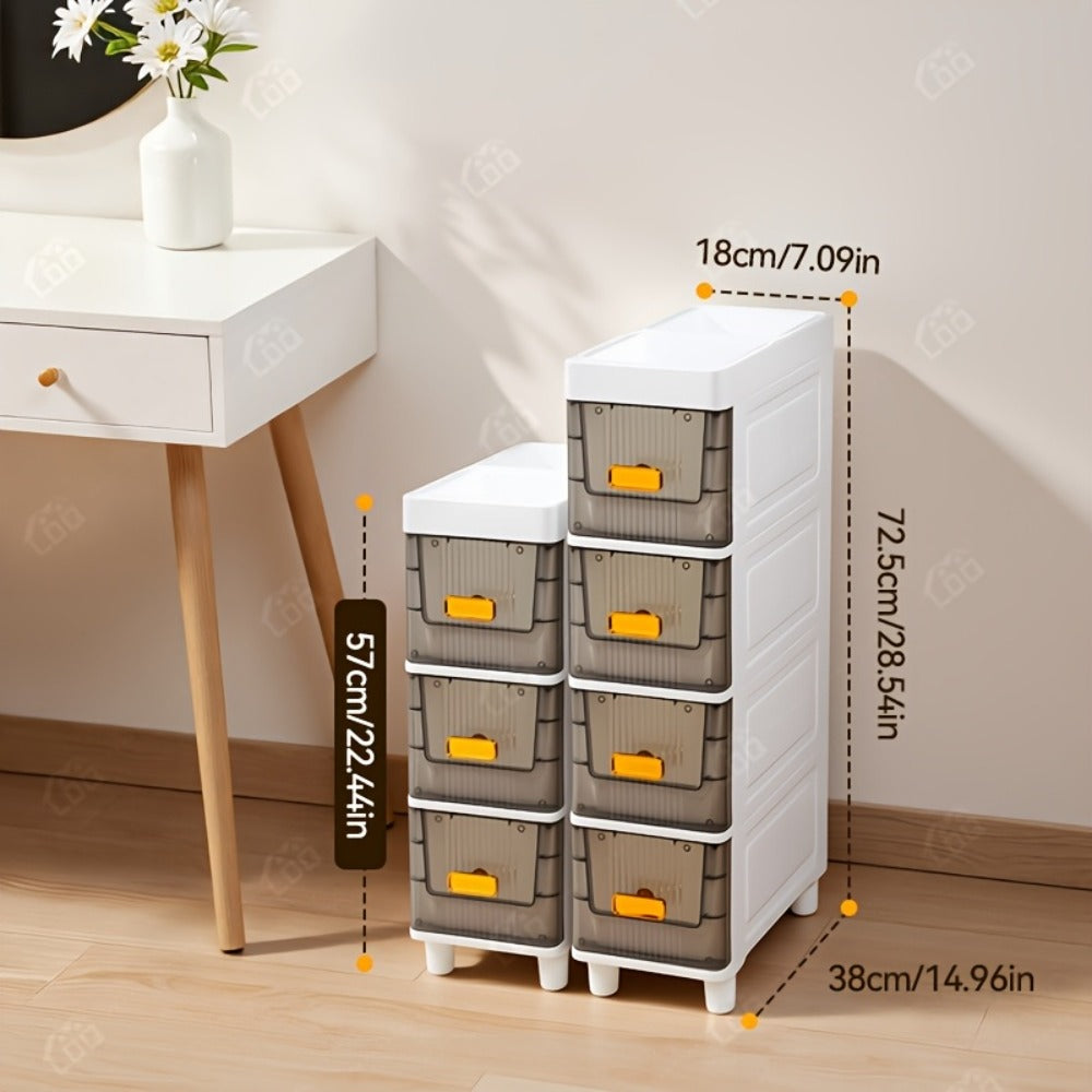 Slim Storage Cabinet with Drawers & Wheels - Waterproof PP Bathroom Kitchen Organizer, 3-5 Layer Tower Unit for Small Spaces