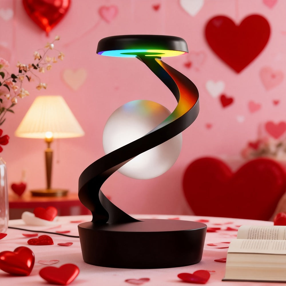 Floating Rotating Night Light with Wireless Charger ¨C Smart Desktop Visual Levitating Lamp with Light Sensor, Hand Wave Control, Atmosphere Mood Light for Bedroom Office Party Decor, Gift (Grey/White)