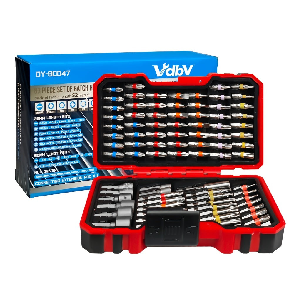 83-Piece Impact Driver Drill Bit Set S2 Steel Cross Slotted Square Star Hex Torx Bits with Magnetic Holder for Home Improvement DIY Projects