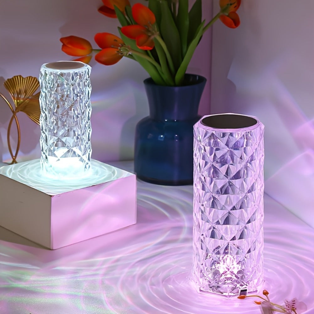 RGB Diamond Crystal Table Lamp Touch & Remote Control, 16 Colors 10 Brightness 4 Modes Dimmable LED Night Light, Aesthetic Mood Ambient Lighting for Bedroom Bedside Gaming Room Decor