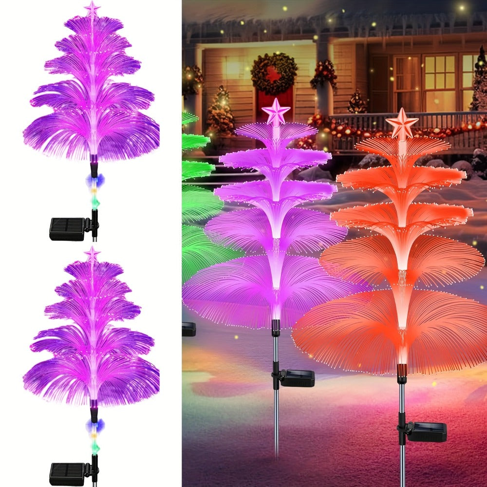 Solar Christmas Tree Lights Fiber Optic Star, 7-Color LED IP65 Waterproof Garden Stake Lights ¡ª 2 or 5 Layer Star for Lawn, Pathway, Patio & Holiday Decor | 2, 4 or 6 Pack