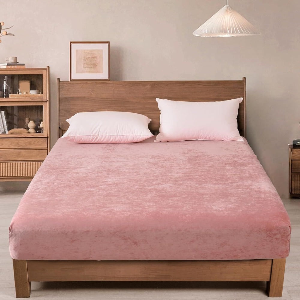 Double-Sided Velvet Sheet Set ¨C Soft Warm Milk Velvet & Suede Fitted Sheet with Pillowcases All Seasons Twin Full Queen King