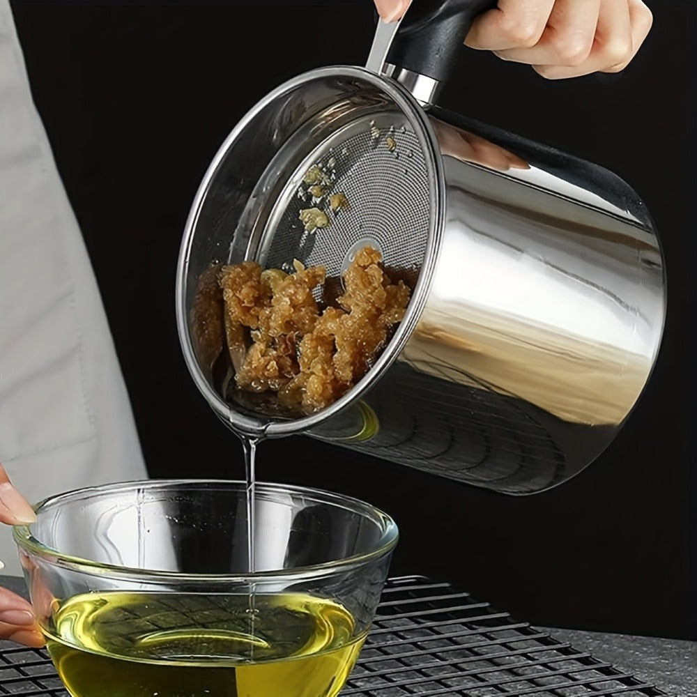 Grease Container with Strainer Stainless Steel BPA Free - Kitchen Bacon Fat Storage Can with Easy Pour Handle for Cooking Oils and Fats, Essential Kitchen Accessory
