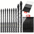 Masonry Drill Bits Set 10pcs ¨C Tungsten Carbide Tip Drill Bits for Tile, Brick, Glass, Ceramic, Concrete, Plastic & Wood | Multi-Material Heavy-Duty Drill Bit Kit for Home Improvement & DIY Projects
