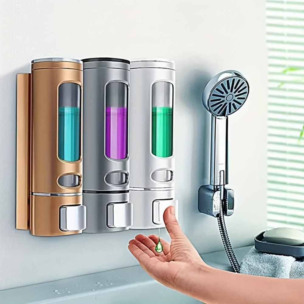 Wall-Mounted Soap Dispenser 53oz Large Capacity ¨C No-Drill Manual Press Pump for Shower Gel Shampoo Lotion Bathroom Kitchen