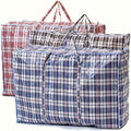 Large Moving Storage Bags 3 Pack Heavy Duty Reusable Zipper Organizer Bags for Clothes Bedding Blankets, High Capacity Checkered Fabric Bags for Home Moving Closet Organization Holiday Decor Storage