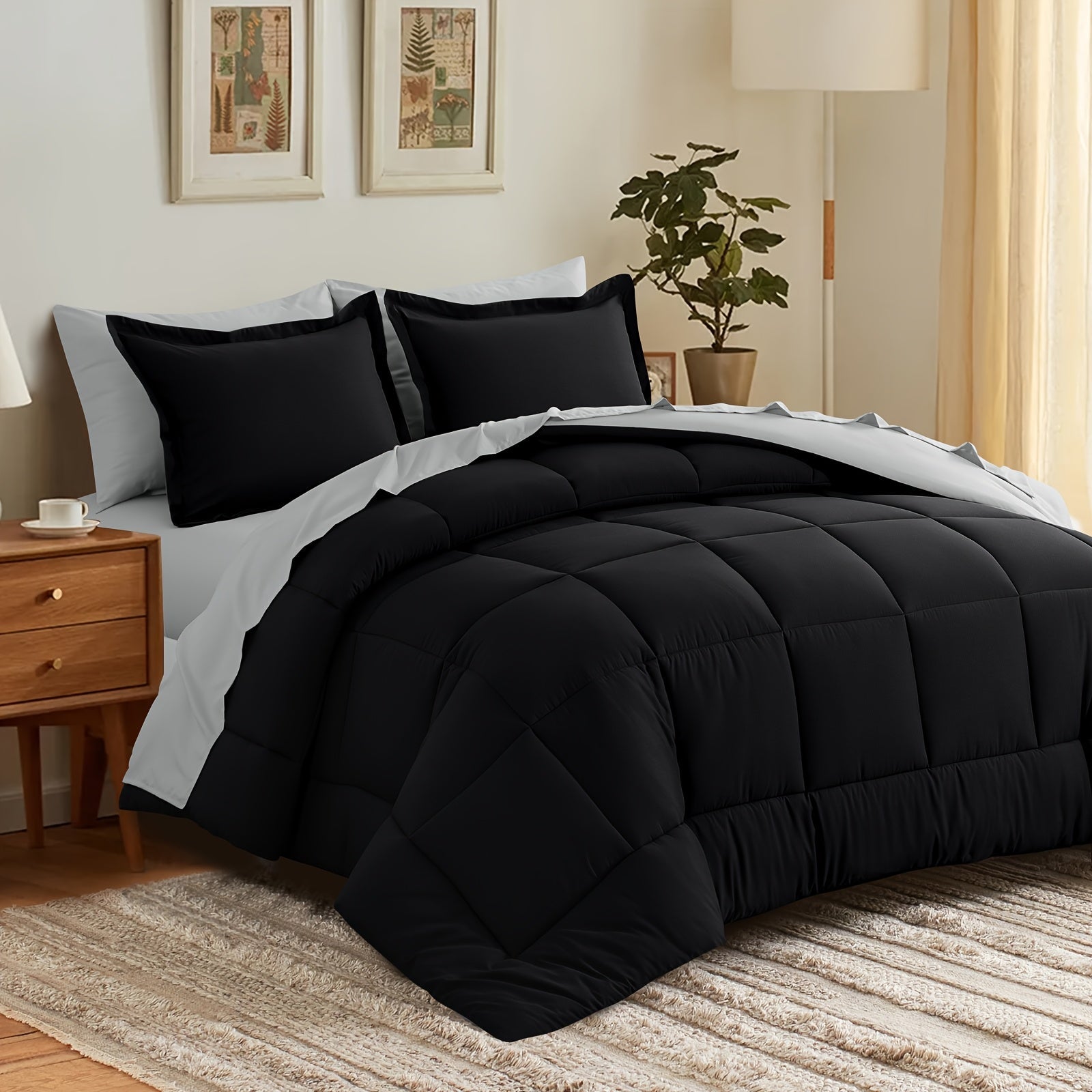 7 Piece Comforter Set Luxury Soft Fluffy Bedding All Season Bed in a Bag with Comforter Fitted Sheet Flat Sheet Pillowcases Hypoallergenic Breathable Easy Care Queen King Twin XL Full