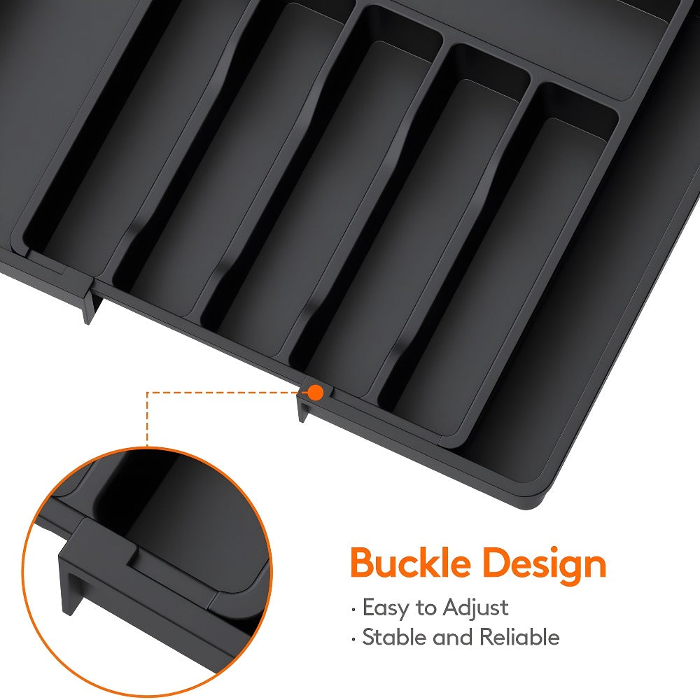 Silverware Organizer Adjustable Drawer Organizer | Utensil & Cutlery Storage Tray for Kitchen Drawer | Expandable Knife Fork Spoon Holder 22.4¡± x 15¡± x 2¡± | Kitchen Organization & Storage in Black Grey White