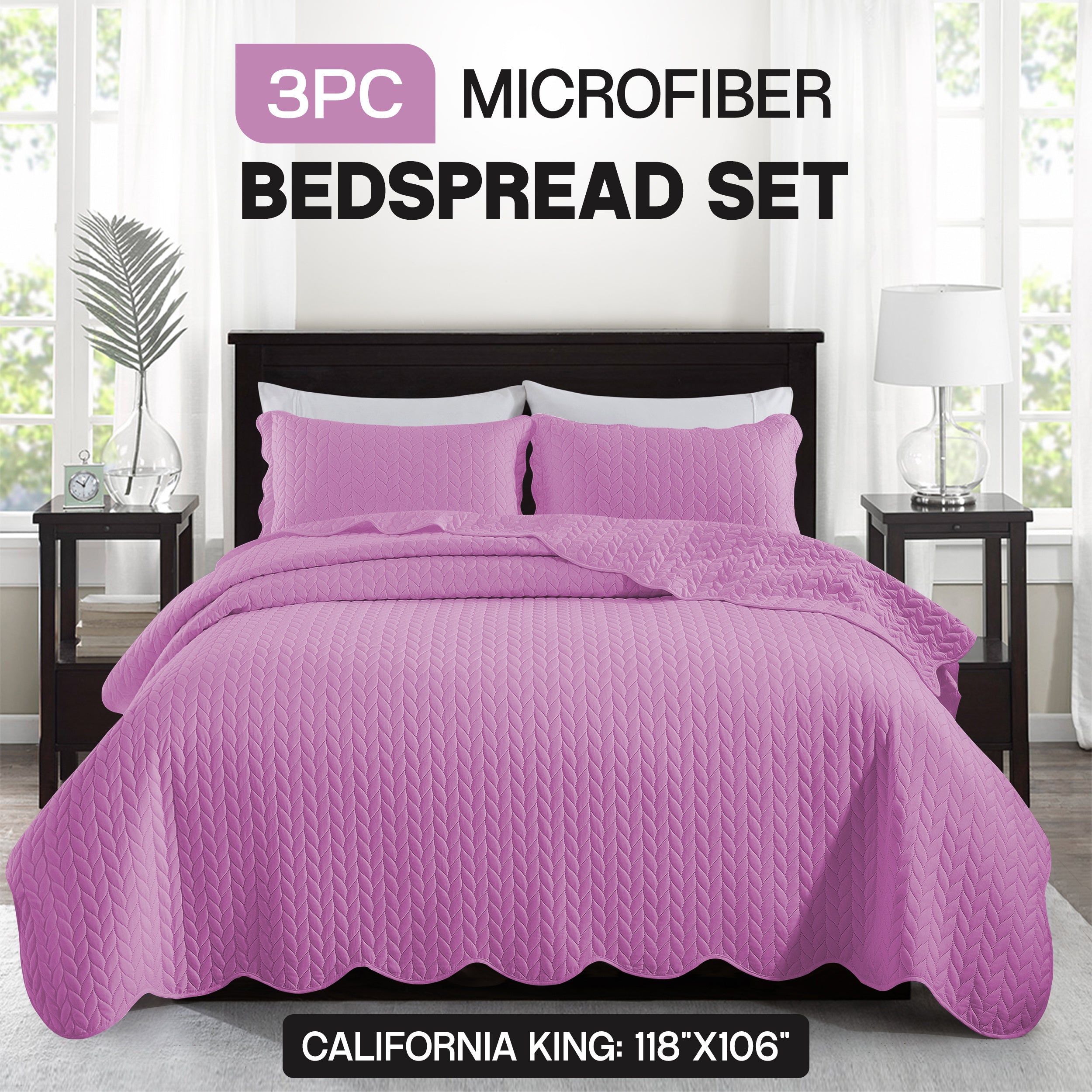 Bedspread Set 3-Piece Microfiber Floral Coverlet with Pillow Shams - Soft Breathable Lightweight All-Season Bed Cover for Queen King Twin California King
