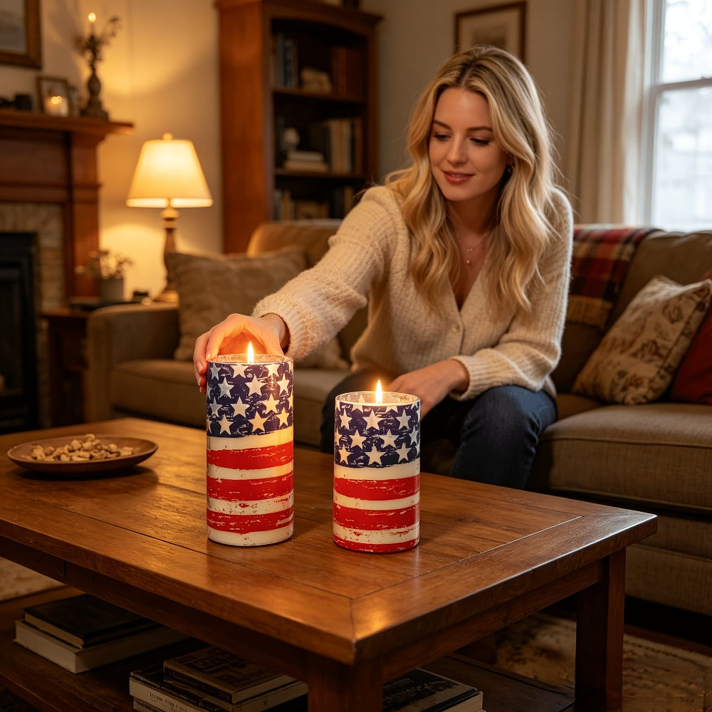 Flameless LED Candles with Remote Control, Flickering Flame Effect, Independence Day Patriotic Home Decor, Memorial Day Table Centerpiece