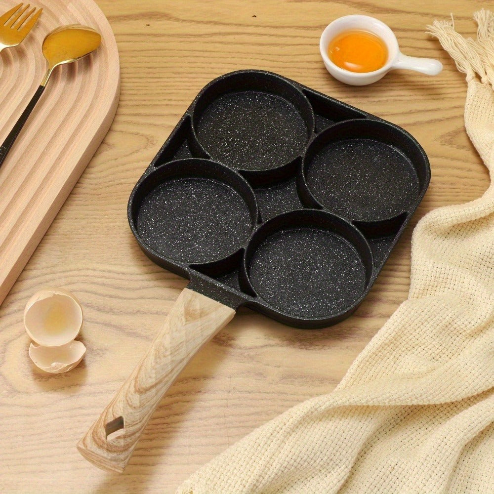 Non-Stick Egg Pan 4-Hole Aluminum Frying Pan for Omelette Eggs Dumplings Takoyaki Induction Compatible Multi-Portion Breakfast Skillet