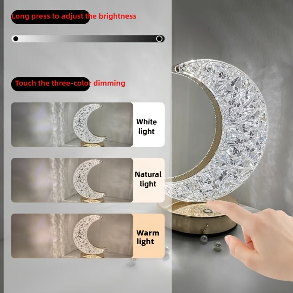 Crystal Touch Table Lamp Rechargeable ¨C Moon & Star Dimmable LED Night Light with 3-Color Modes for Bedroom, Living Room & Christmas Decoration