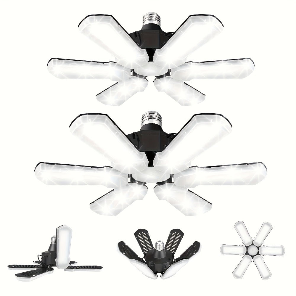 LED Garage Lights 25000LM Deformable ¨C 250W Equivalent E26/E27 Screw-In Ceiling Shop Light with 6+1 / 8+1 Adjustable Panels for Garage, Basement, Attic & Warehouse (1, 2 or 4-Pack)