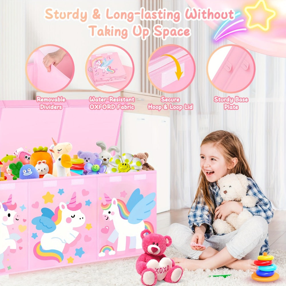 Kids Collapsible Storage Box with Lid Large Toy Chest Bin Organizer Durable Cardboard Flip Top Unicorn Dinosaur for Playroom Bedroom Nursery Boys Girls