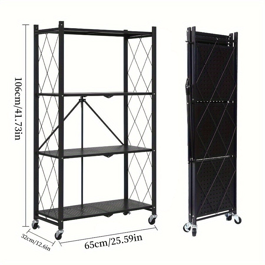 Rolling Storage Shelf with Wheels 3 4 5 Tier Foldable Office File Rack Mobile Floor Standing Organizer for Home Office Black White
