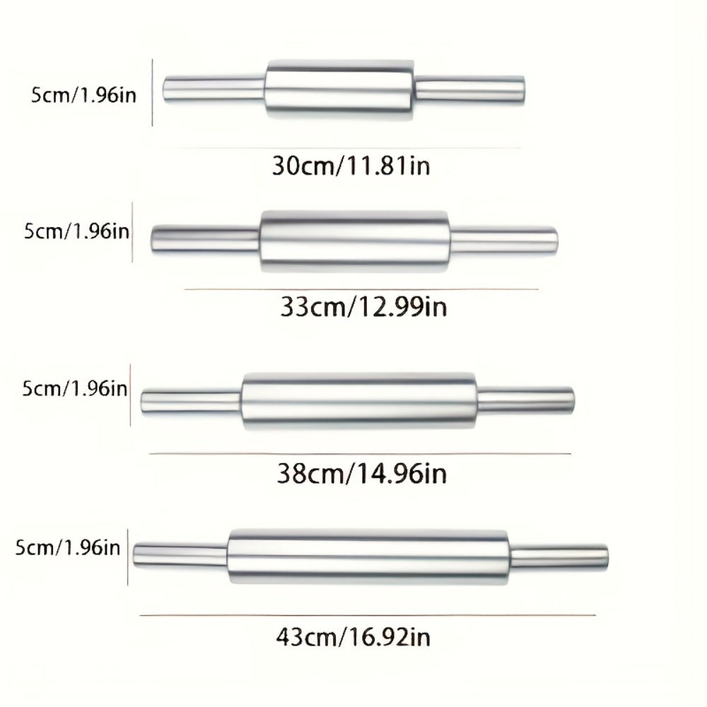 Stainless Steel Rolling Pin, Professional Non-Stick Dough Roller with Non-Slip Grip and Rounded Ends, Easy to Clean Baking Rolling Pin for Pizza Dough, Pie Crust, Pasta, Cookie, Bread, Multiple Sizes