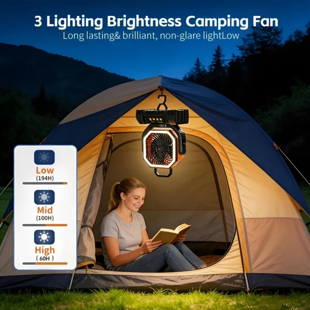 Camping Fan 20000mAh with LED Lantern and Remote Control, 4-Speed 90¡ã Oscillation 1-8H Timer, 59-Hour Battery Life Power Bank Fan with Hook for Tent, Hiking, Outdoor and Indoor Use
