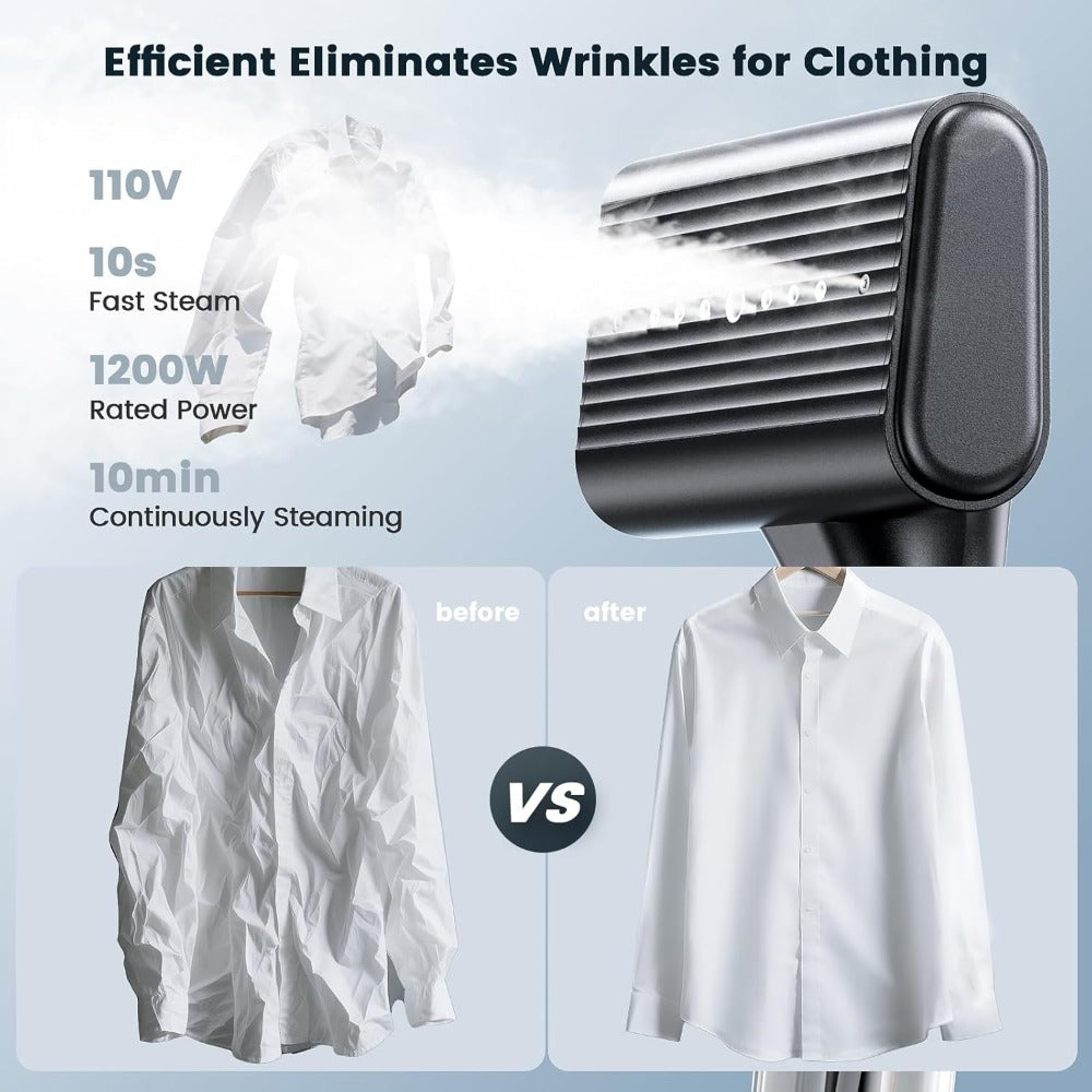 Handheld Garment Steamer for Clothes 1200W Portable 2-in-1 Fabric Steamer 3.38oz Water Tank 10s Fast Heat Up 15min Steam for Travel Home Wrinkle Remover