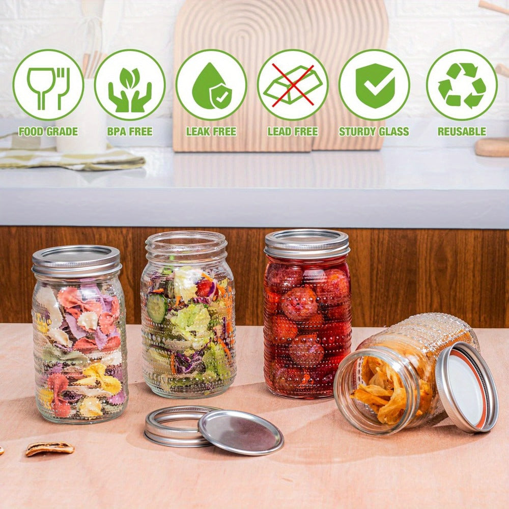 Mason Jars 32 oz Wide Mouth with Lids 4 Pack ¨C Glass Canning Jars for Food Storage, Meal Prep, Pickling, Fermenting & Pantry Organization, Dishwasher Safe, Leak-Proof Split Seal Lid