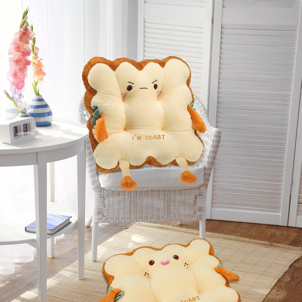 Kawaii Plush Toast Cushion Cute Bread Shaped Seat Pillow Funny Face Expression Soft Stuffed Food Pillow for Office Chair Car Sofa Bedroom Gift
