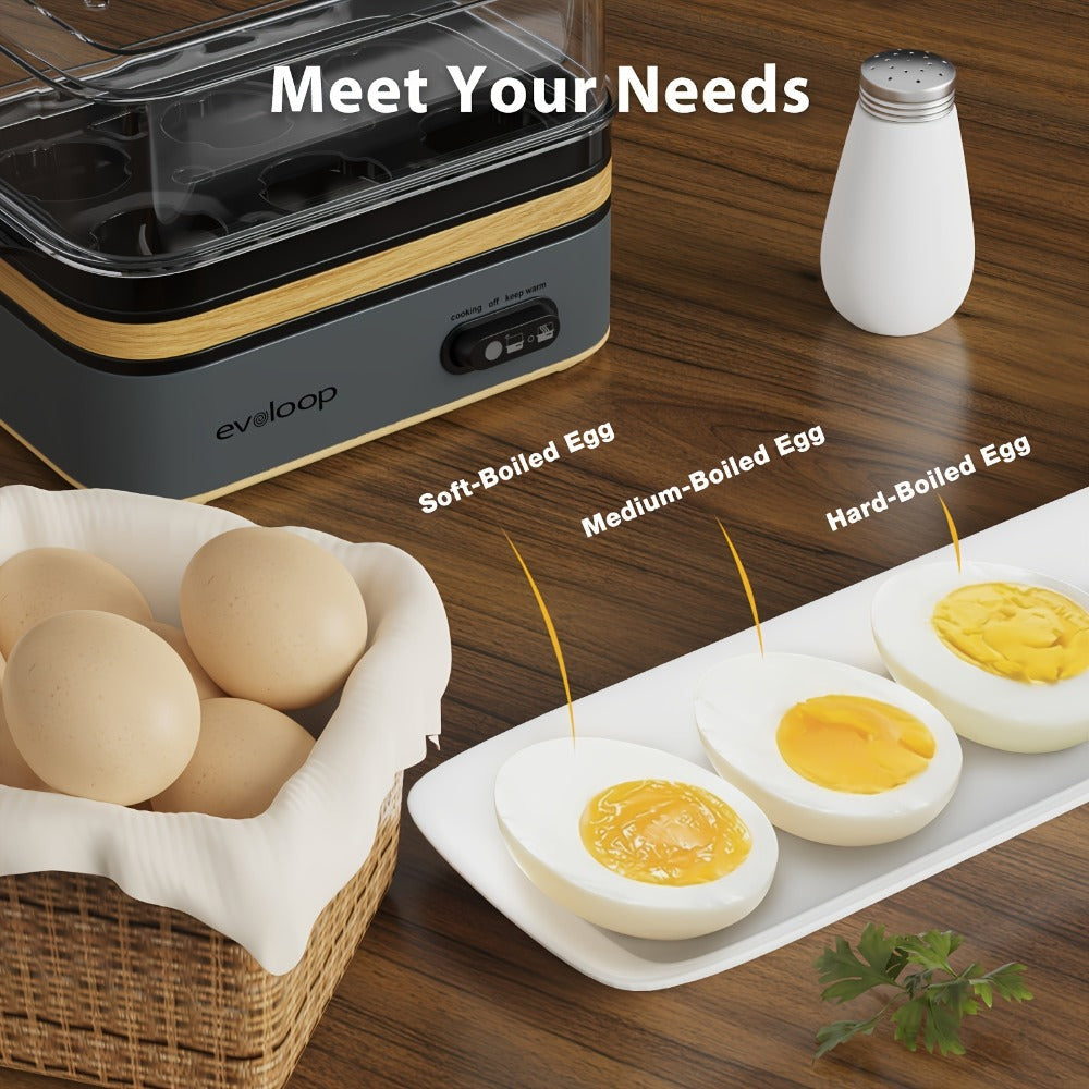 Electric Egg Cooker 6 Egg Capacity Rapid BPA Free Stainless Steel 400W for Hard Boiled Poached Scrambled Eggs Omelets Auto Shut Off Kitchen Appliance Green Wood Silver