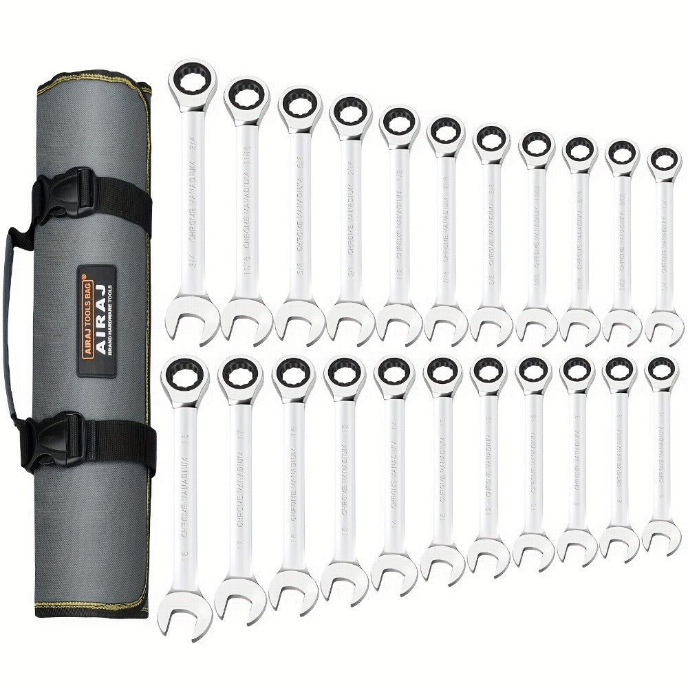 Combination Ratcheting Wrench Set 22pcs SAE & Metric, 1/4¡±-3/4¡± & 6-18mm Chrome Vanadium Steel, 72-Tooth Ratchet Wrenches with Oxford Bag, ANSI Standard for Car Repair & Home Appliance Maintenance