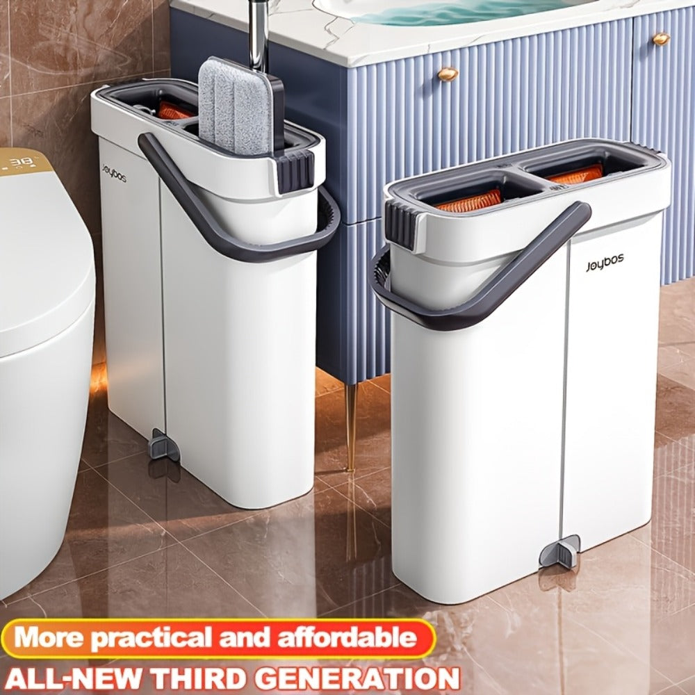 Flat Mop and Bucket System with Washable Reusable Microfiber Pads Dual Bucket Wringer Wet Dry Floor Mop for Hardwood Tile Marble Wall Cleaning Stainless Steel Handle 12.99in or 15.74in Mop Head