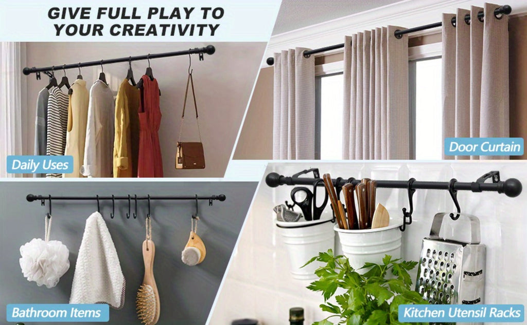 Curtain Rods 2 Pack Matte Black Adjustable 28 to 95 Inch | 5/8 Inch Stainless Steel Extra Long Window Curtain Rod Set for Living Room Bedroom Bathroom Kitchen | Multiple Sizes Available