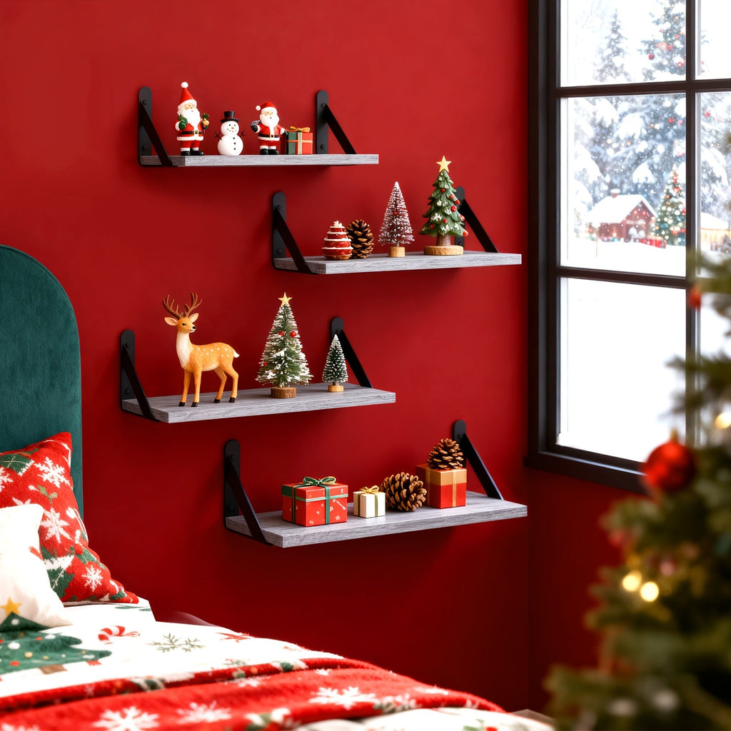 Floating Shelves Wall Mounted 4-Pack ¨C Decorative Wall Shelves for Bedroom, Living Room, Bathroom & Plants, Home Storage Display Shelf for Books, Decor & Accessories, 4 Color Options