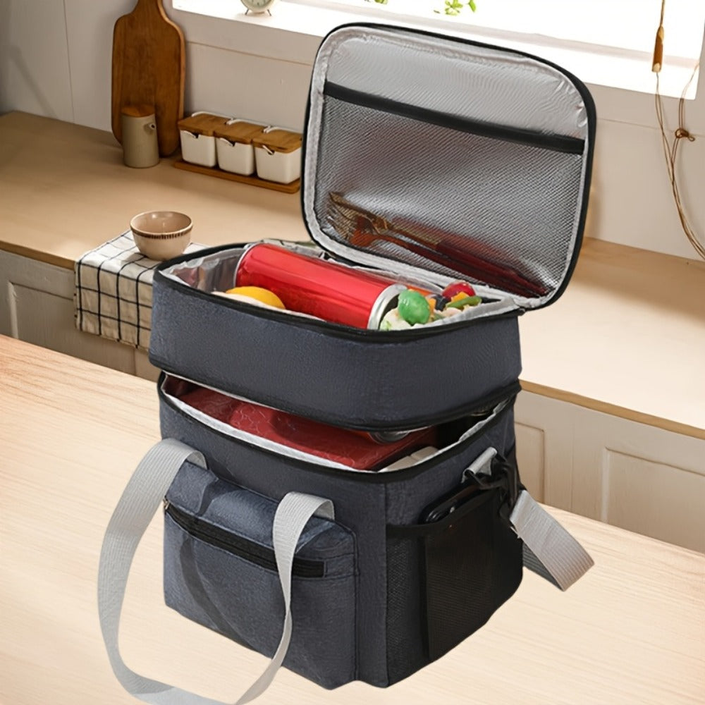 Insulated Lunch Bag Large Capacity Leakproof Waterproof with Shoulder Strap Double Pocket Portable Cooler Tote for Men Women Work School Picnic Beach in Black Grey Burgundy Blue