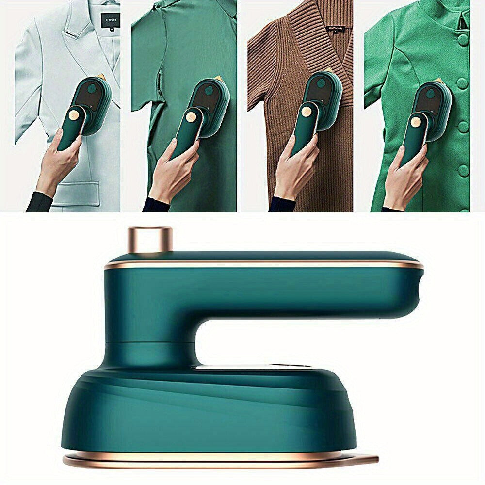 Handheld Steam Iron Portable 33W Dry Wet 2-in-1 Travel Iron 360 Degree Tip Design Transparent Water Tank 50ml Wrinkle Remover for Clothes Shirts Suits Home Travel Green