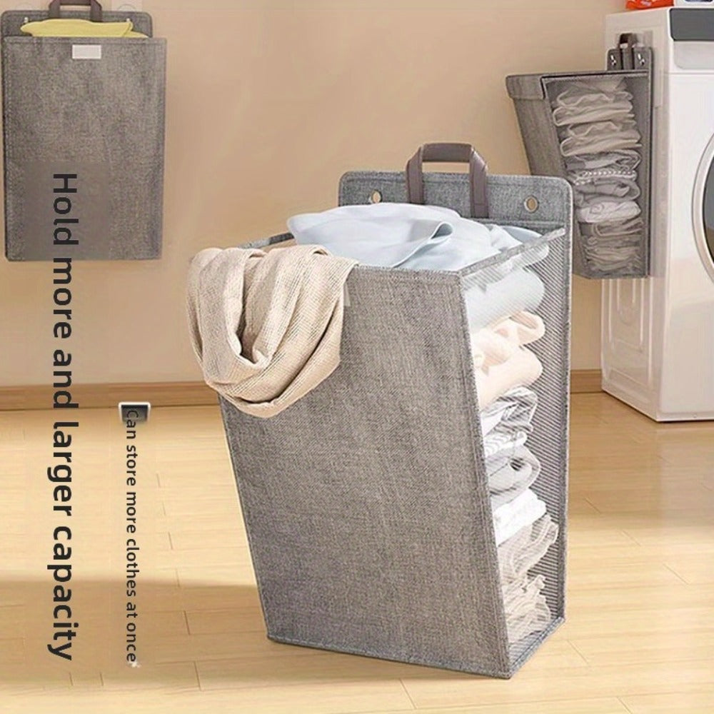 Wall Mounted Laundry Hamper Foldable Oxford Cloth with Lid | Space Saving Clothes Storage Basket for Bedroom Bathroom Living Room | Large 22x15 Inch Multi-Purpose Organizer Gray