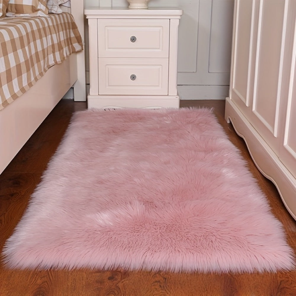 Plush Imitation Wool Area Rug Soft Bedroom Floor Mat Living Room Carpet Bay Window Blanket Non-Slip Home Decor
