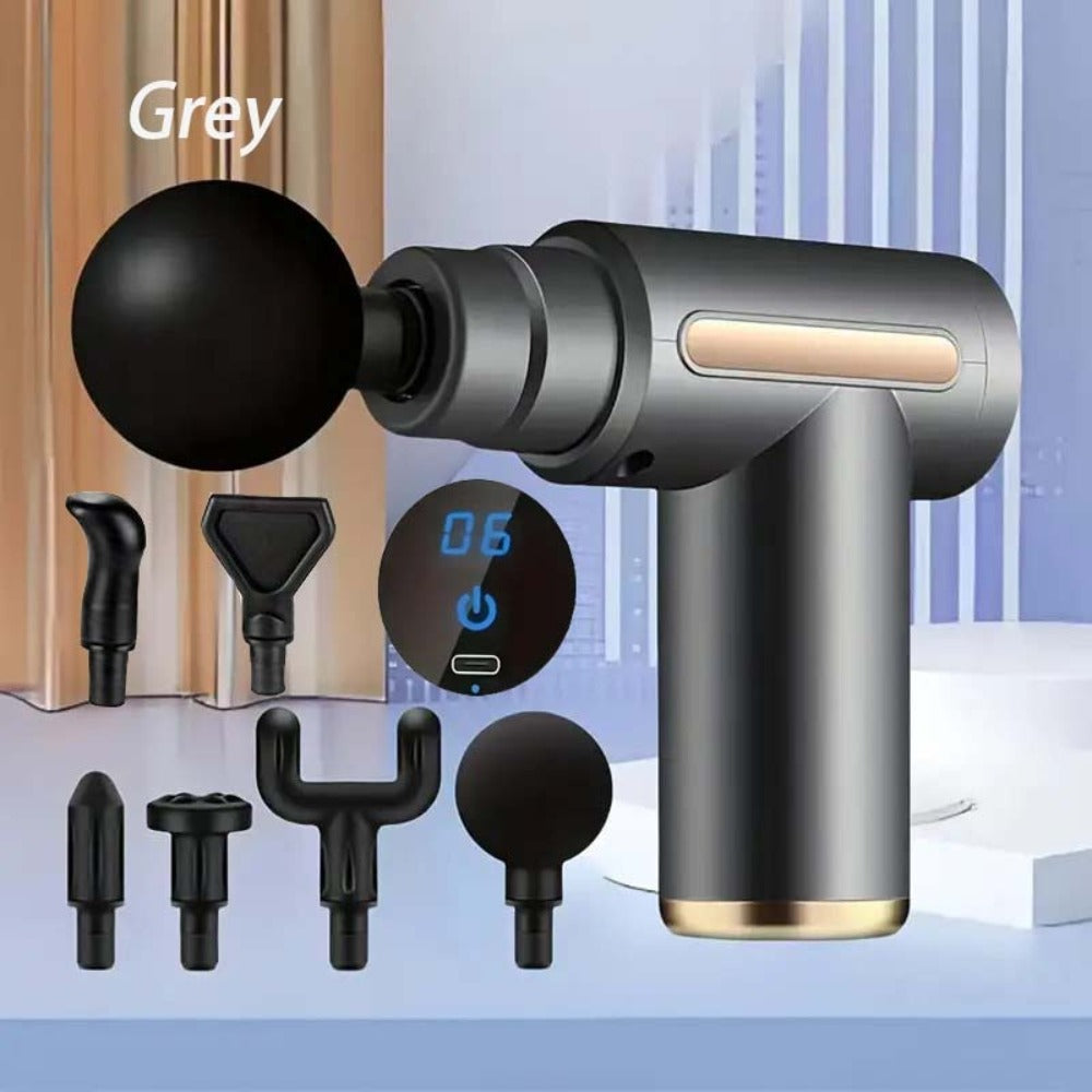 Portable Mini Fascia Gun ¨C USB Rechargeable Muscle Massage Gun with 4 Interchangeable Heads & 6 Speed Modes, Silent Motor Deep Tissue Massager for Back, Neck & Full Body Sports Recovery