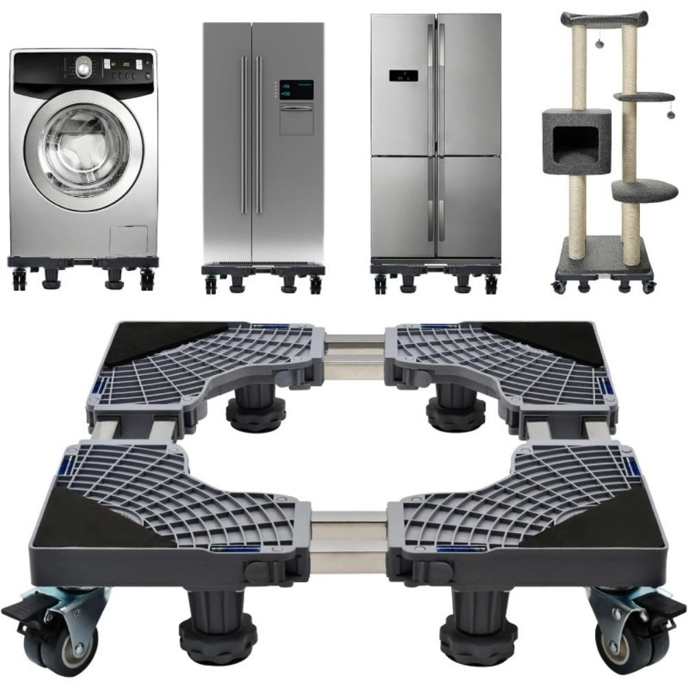 Appliance Mobile Base Stand Adjustable Double Pipe 4 Locking Wheels 4 Strong Feet Furniture Dolly for Washer Dryer Washing Machine Refrigerator Pedestal Grey Large