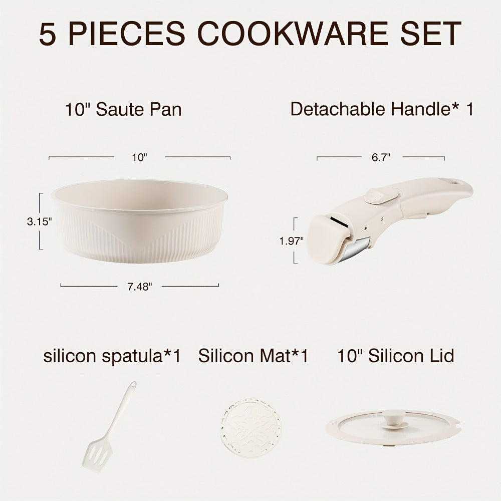 Nonstick Cookware Set 5/7/24 Piece Induction Ready with Detachable Handles ¨C Stackable Pots & Pans Set Includes Skillet Frying Pan Soup Pot Steak Pan for Home RV Kitchen, Multiple Colors