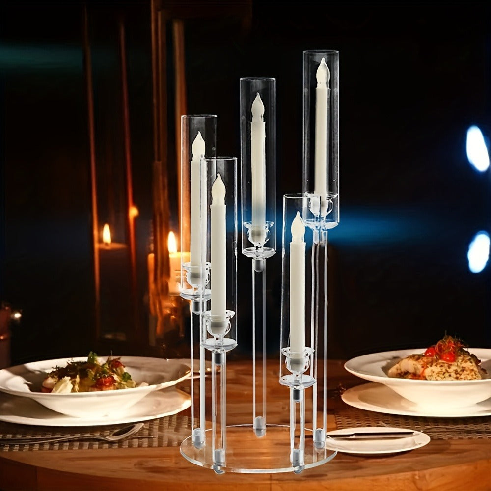 Acrylic Candelabra Candle Holder ¨C Clear Crystal 5-Arm & 6-Arm Taper Candlestick Holders for Wedding Centerpiece, Dining Table, Party & Anniversary Decor