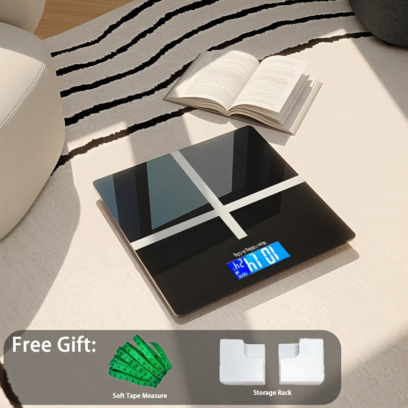 Digital Bathroom Scale High Precision ¨C 396 lb Capacity Electronic Weight Scale with LCD Display, Available with Tape Measure & Storage Rack, Compact Body Weight Scale for Home Bathroom & Fitness