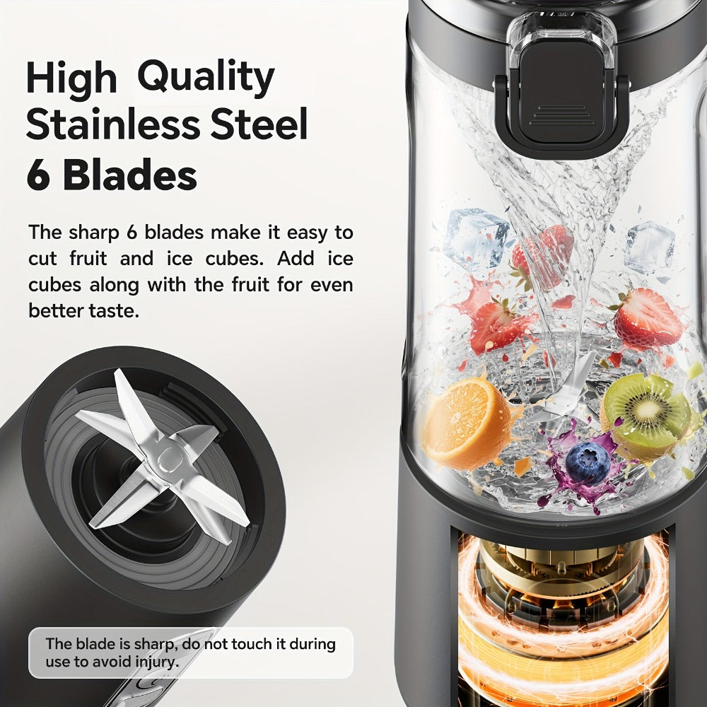 Portable Smoothie Blender USB-C Fast Charge 6-Blade Stainless Steel ¨C Digital Timer Battery Display High-Speed Ice Crush No-Spill Lid | Protein Shake Gym Travel Blender in Black Pink White