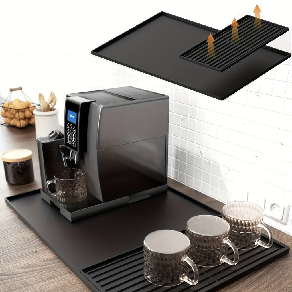 Silicone Coffee Mat with Side Pad 2-in-1, Heat-Resistant Espresso Machine Mat for Kitchen Countertop, Non-Slip Drying Mat for Coffee Bar Accessories, Easy to Clean 23.6x15.7in