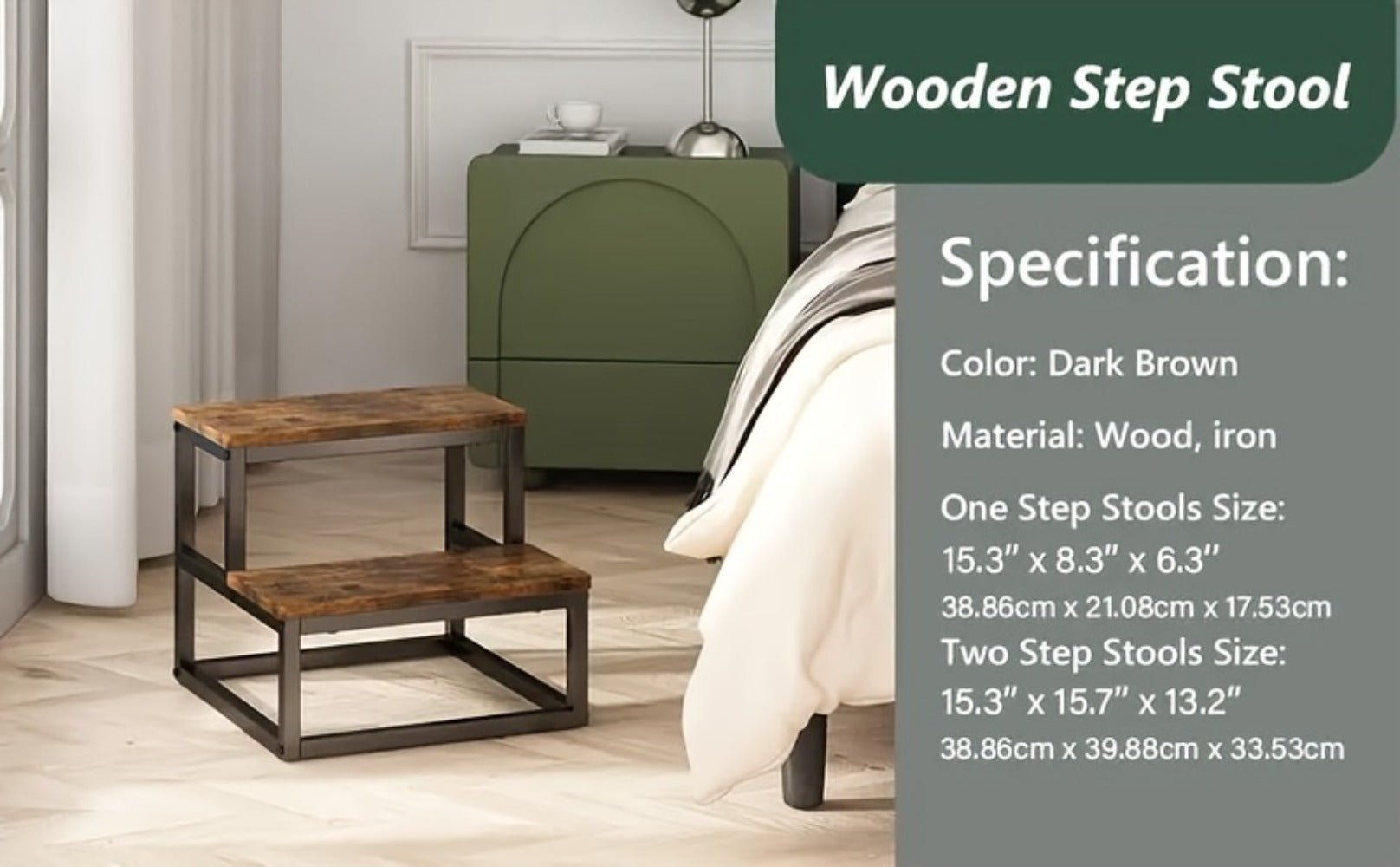2-Step Wooden Step Stool Heavy Duty for Adults ¨C Solid Wood Two Tier Stepping Stool, Multifunctional Bedside Step Ladder, Portable Non-Slip Foot Stool for Bathroom, Bedroom, Kitchen, Office ¨C Easy to Carry, Durable Build