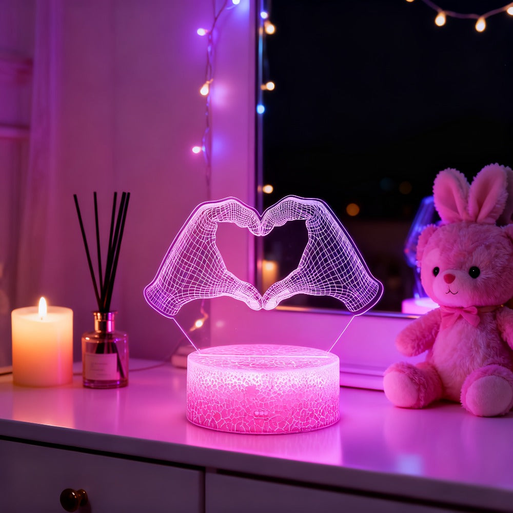 3D Heart Hands LED Night Light 16 Color Changing Optical Illusion Lamp Touch Remote Control Dimmable Bedside Table Lamp for Bedroom Valentine Gift Birthday Housewarming