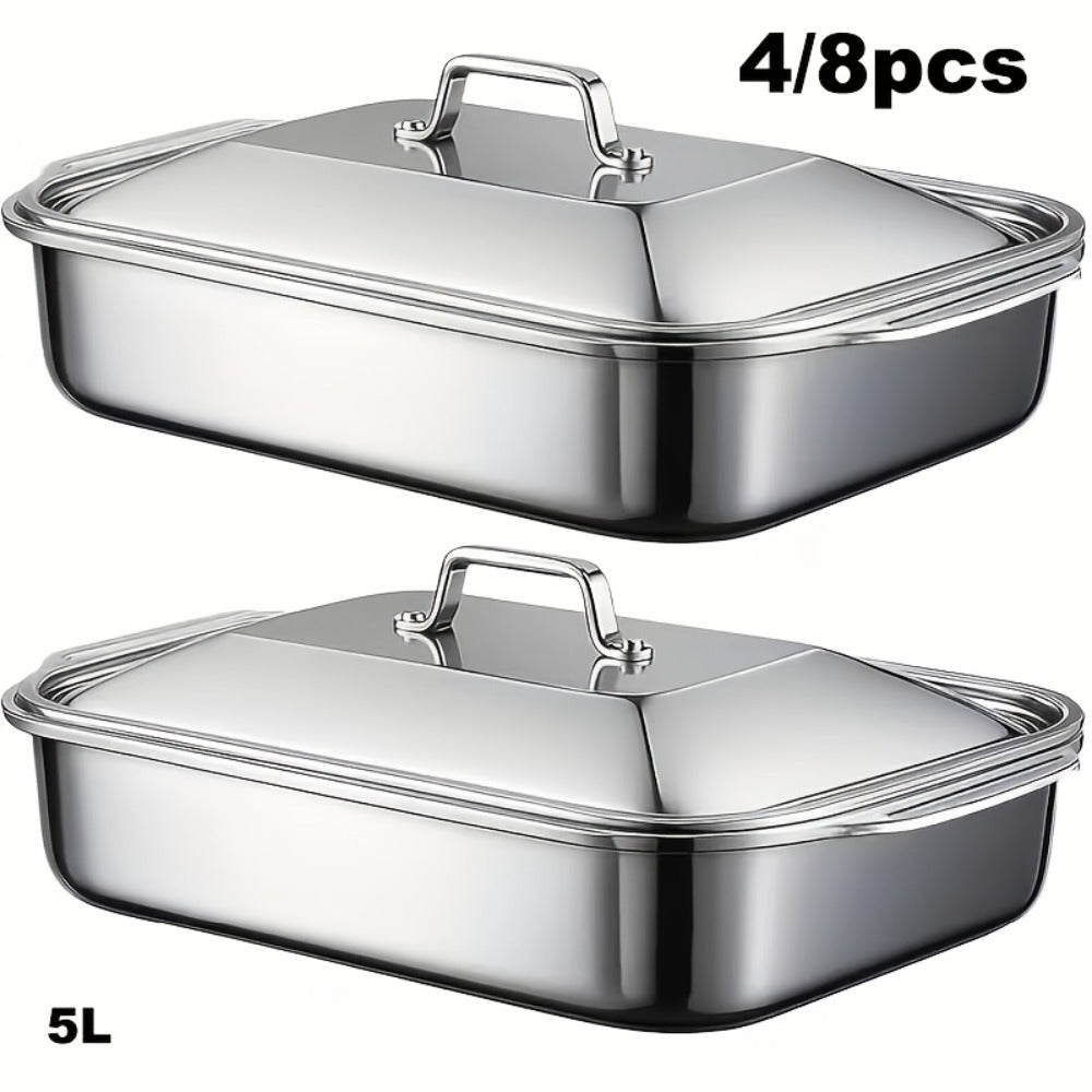Stainless Steel Baking Sheet Pan Set with Lids, Heavy Duty Nonstick Oven Trays & Roasting Pans for Baking Bread Desserts Seafood, Thickened Rectangular Baking Pans, 4pcs / 8pcs / Extra Large Deep Dish