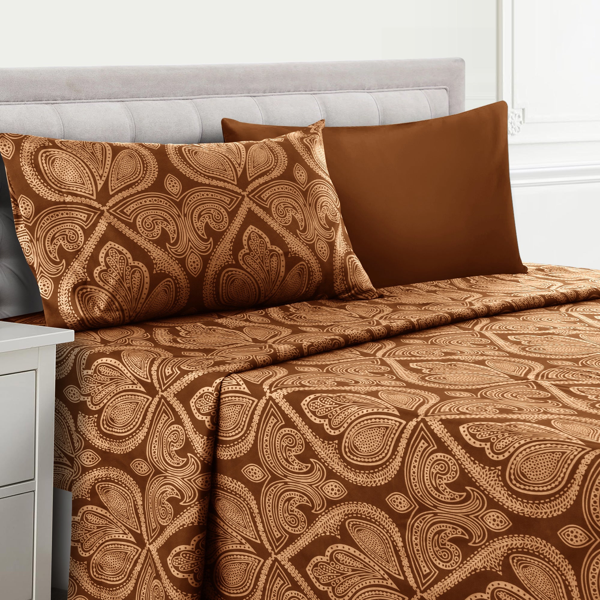 Paisley Bed Sheet Set 4 6 Piece 100% Brushed Microfiber Deep Pocket Fitted Sheet Soft Wrinkle Free Cooling Breathable Twin Full Queen King Cal King