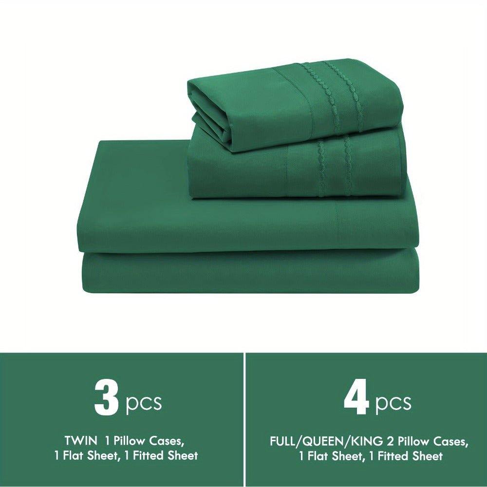 Fitted Sheet Set Deep Pocket | Soft Cooling Breathable Bedding 3-4pcs Fade-Resistant All-Season for Twin Full Queen King ¨C Solid Color Bed Sheets for Dorm Guest Room Everyday Use