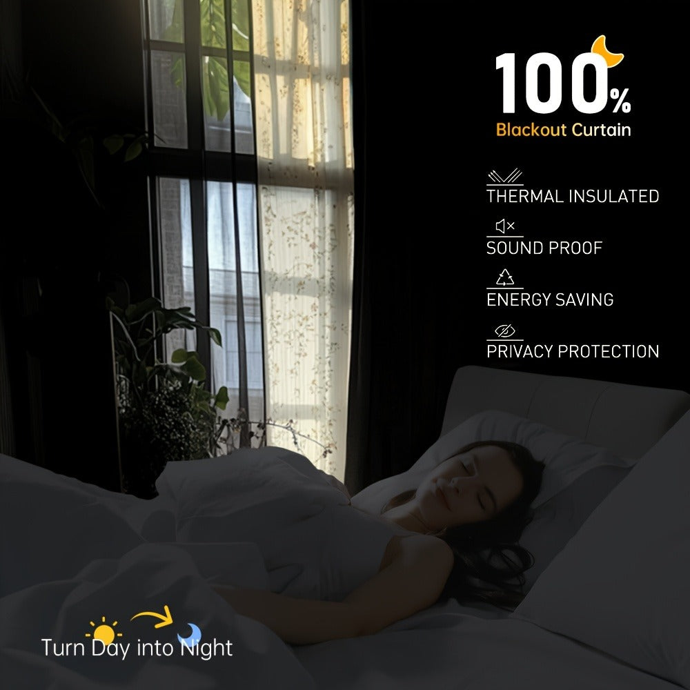 100% Blackout Curtains 4 Panels Faux Linen Textured Thermal Insulated Drapes - Room Darkening Window Curtains for Living Room Bedroom, Clip Rings & Rod Pocket, Energy Efficient Home Decor 50W x 84-120L