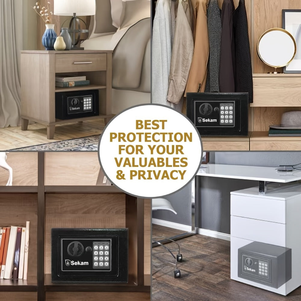 Fireproof Home Safe Box with Digital Keypad and Key Lock Heavy Duty Steel Security Safe for Money Documents Valuables Jewelry Passports 0.23 0.8 1.5 2.2 Cubic Feet Multiple Colors with Cash Bag